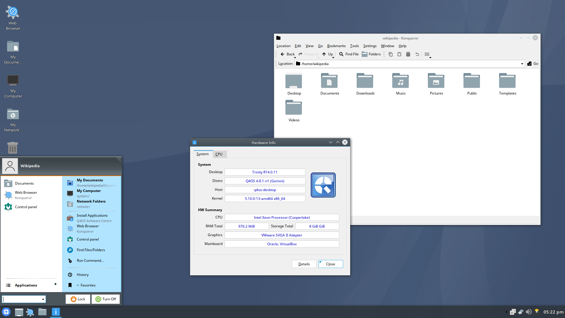 Q4OS 4.8 (Gemini) running the Trinity Desktop Environment version R14.0.11